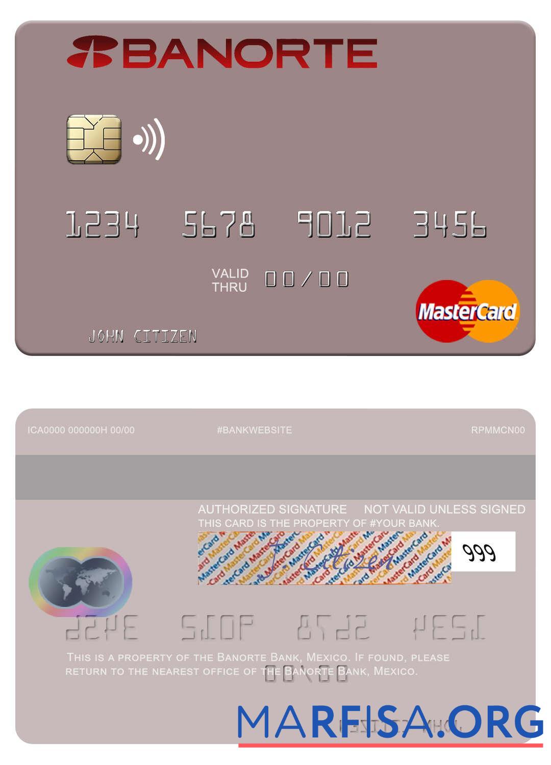 Blank Mexico Banorte Bank mastercard template